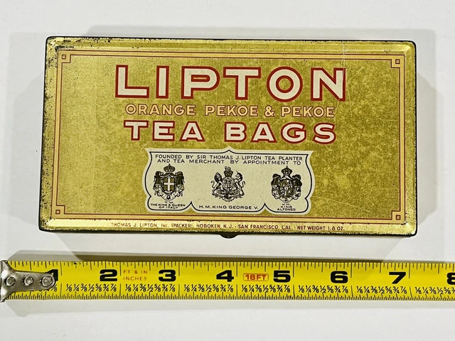 Vintage Lipton's Gold Sheet Metal Tin **MINT** Orange Pekoe Tea Bags Graphics