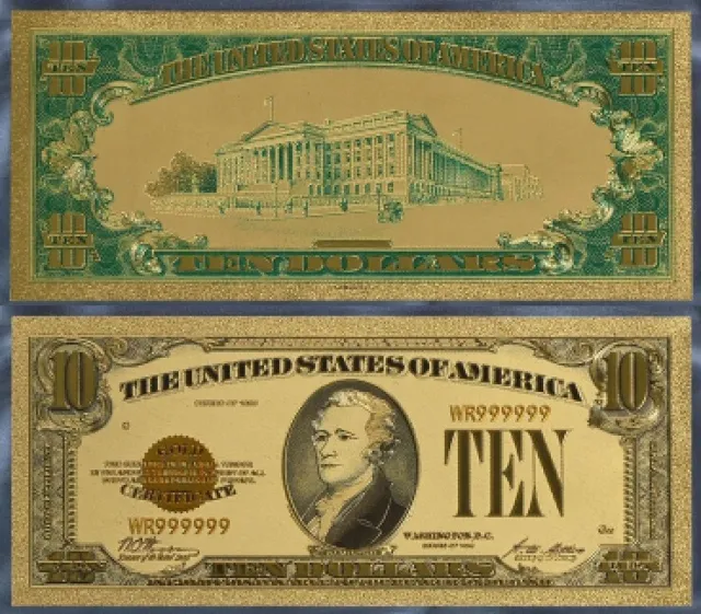 Usa Banknote P-400 $10 Gold Certificate Ten Us Dollars 1928 Gold Foil New Mint