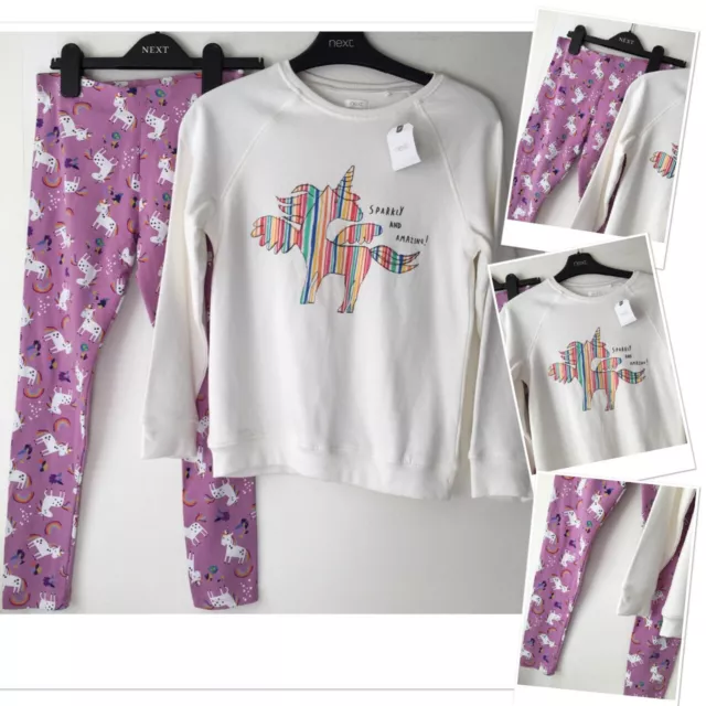 Next girls exc u unicorn rainbow leggings & new tags sweatshirt 10 Years