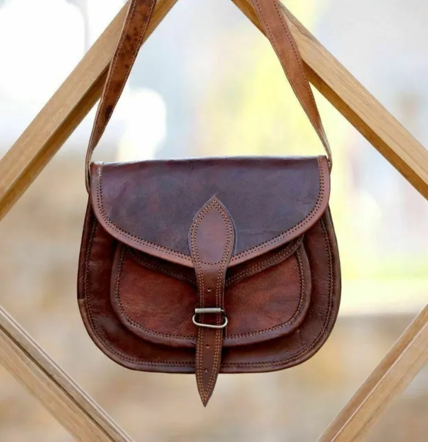 Women's Purse Vintage Genuine Brown Leather Cross Over Shoulder Handmade Bag