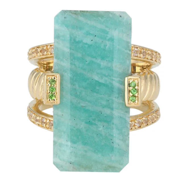 Vert Amazonite Bague or Jaune 925 Argent Sterling Taille Bague 7 USA