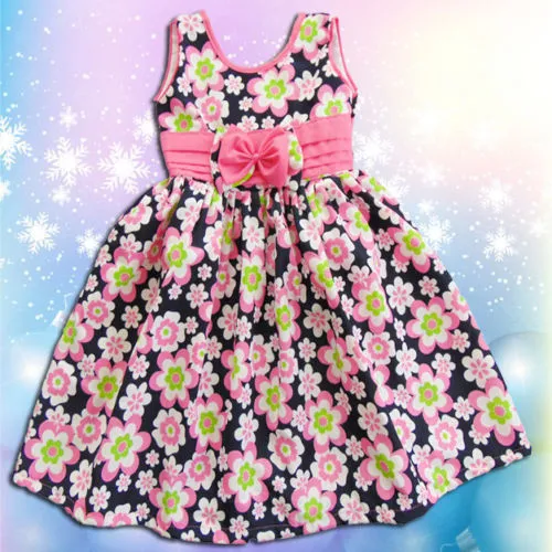 Nwt Girls Kids Fashion Cute Flowers Princess Pink Floral Children Dress Size 2 4