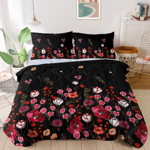 3Pcs Soft Floral Bedding Set Comforter Set King Size All Seasons kid teen adult
