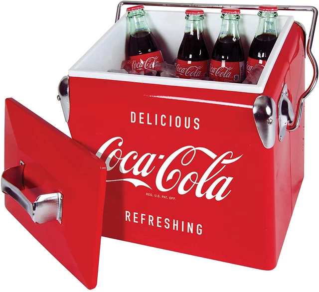Coca-Cola Retro Ice Chest Cooler with Bottle Opener 13L (14 Qt), 18 Can Capacity