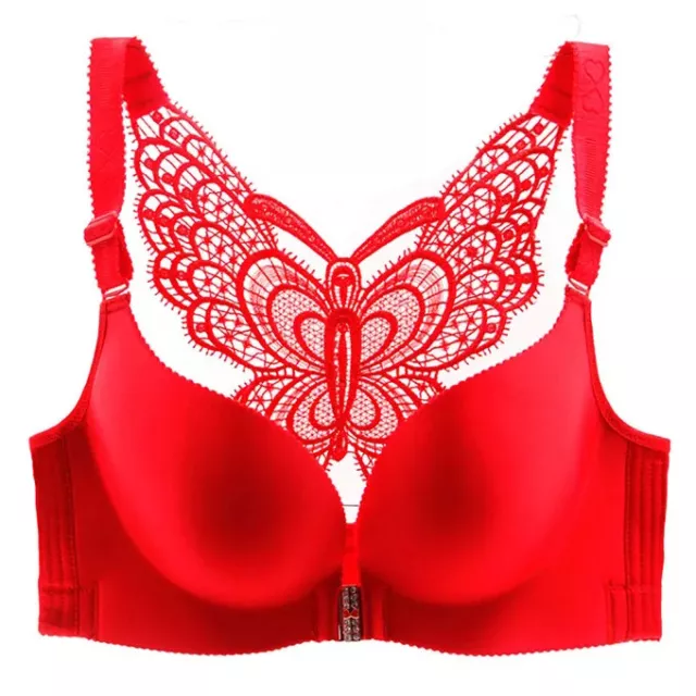 40B Sexy Bras Solid Red Seamless Front Closure Push Up Bra Womens Lingerie 90B