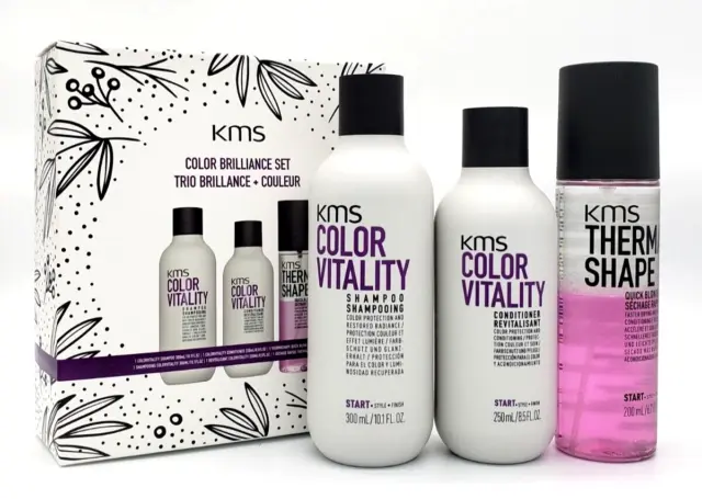KMS Colorvitality Shampoo 10.1 oz, Conditioner 8.5 oz Therma Shape Spray 6.7 oz