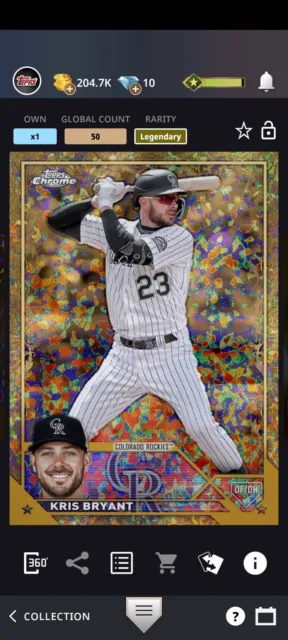 Topps Bunt 2023 Gilded Legendary Mini Diamond Base Kris Bryant Digital Card 50cc