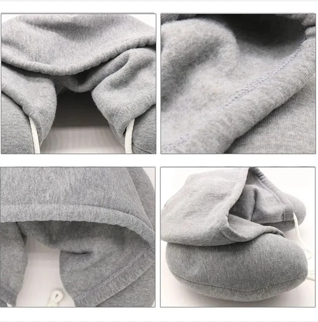 U-Shape Soft Comfortable Hooded Neck Travel Pillow Airplane Pillow with Hoodie 3
