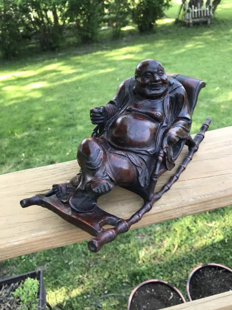 Qing Period Rocking Buddha Carved Rosewood Antique 10.5" Unusual Chinese