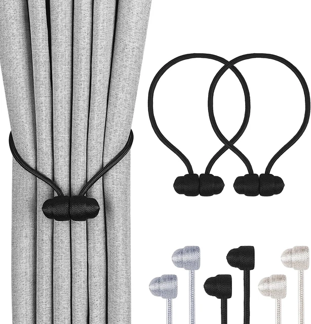 Magnetic Curtain Tiebacks Black 2 Pack, Curtain Tie Backs Holdbacks Holders Hoo