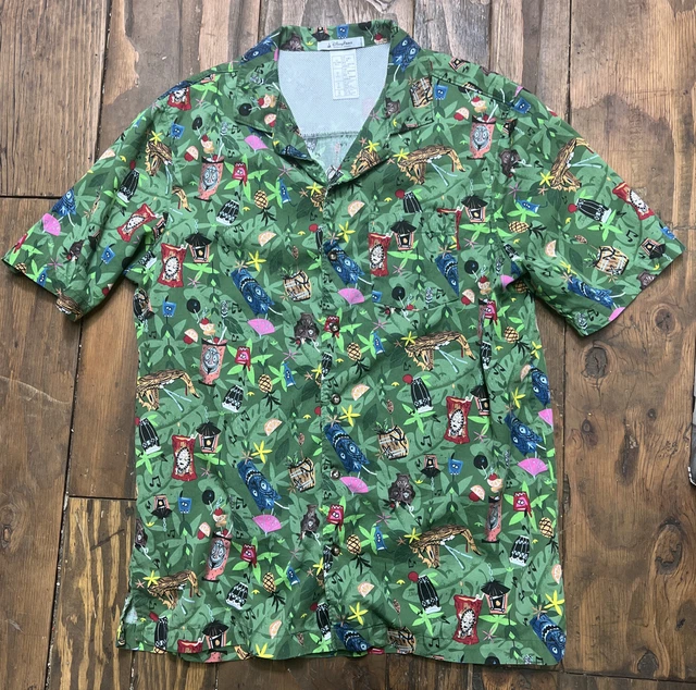 Vtg DISNEYLAND DISNEY Hawaiian TRADER SAMS Tiki Grog Grotto Bar cocktail shirt M