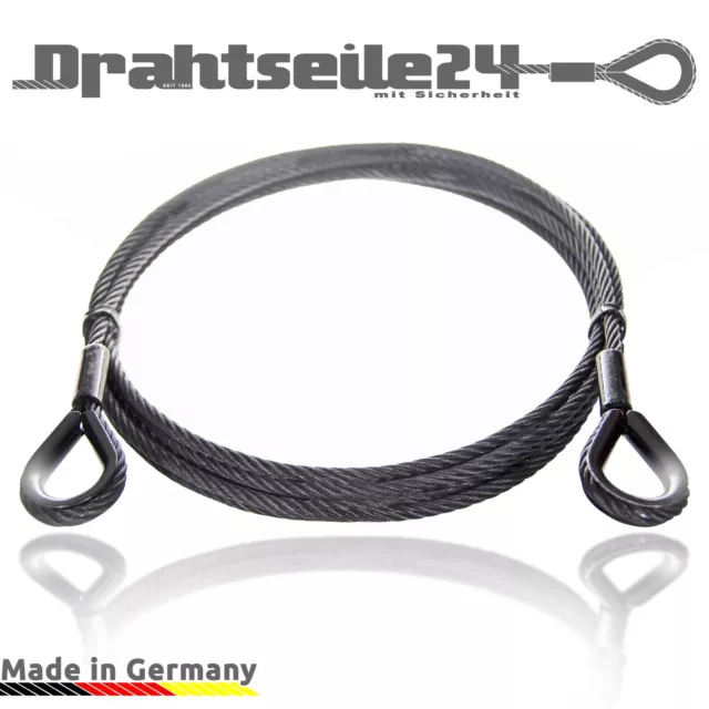 Drahtseil mit Kauschen Schwarz 2mm 3mm 4mm 5mm 6mm 8mm 1m 2m 3m 5m 10m 20m 50m