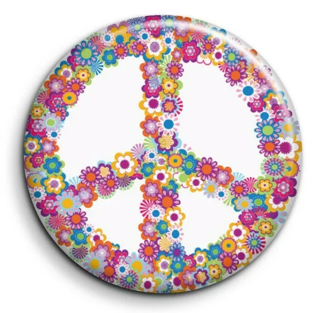 Badge Epingle 38mm Button Pin - Peace and Love - Fleurs 2