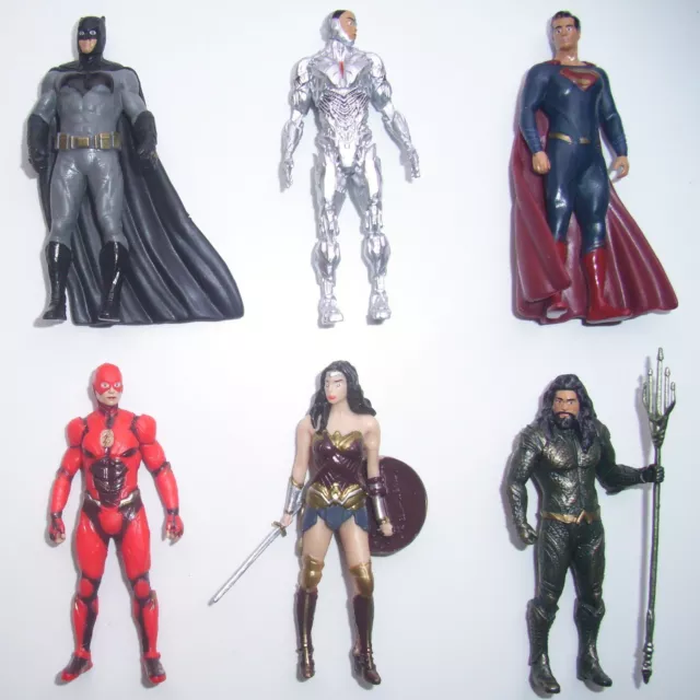 DC JUSTICE LEAGUE BATMAN SUPERMAN WONDER WOMAN AQUAMAN FLASH CYBORG 6x FIGURINES