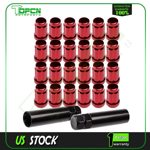 24 Red 12X1.5 Drive Close End 6 Spline Lug Nuts + 2 Keys For Toyota Tacoma Supra
