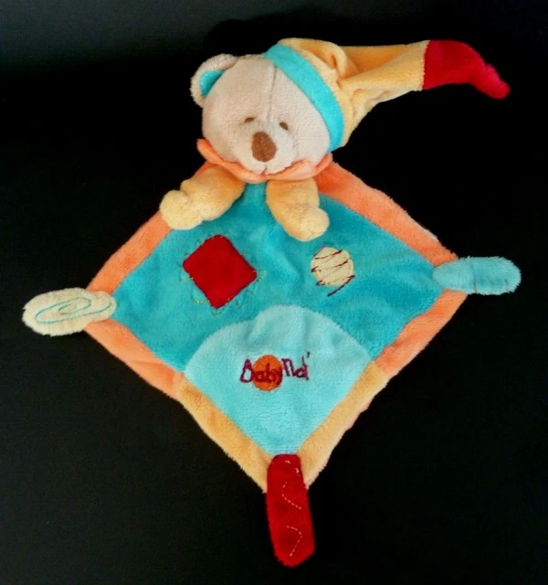 * DOUDOU PLAT  BABY NAT babynat' OURS BLEU ORANGE JAUNE ROUGE BONNET EXCEL ETAT