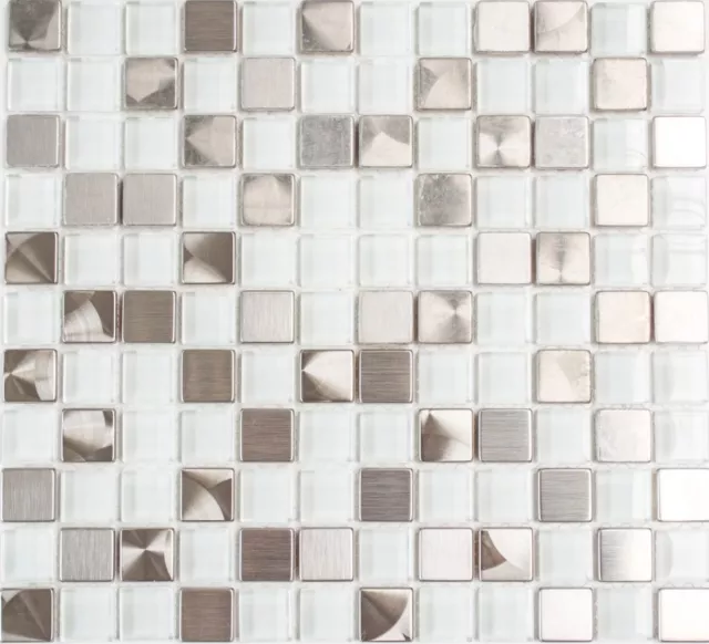 Carreaux de Mosaique Pâte de Verre Acier Blanc Salle de Bain Bordure Mur Cuisine