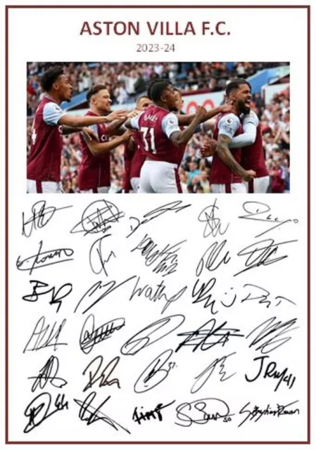 37. 2023-24 Aston Villa Signed Team Photo Sheet (PRINTED AUTOGRAPHS - A4)