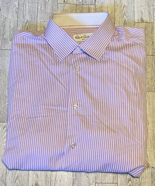 Robert Graham striped dress shirt Purple size 17 43 EUC!