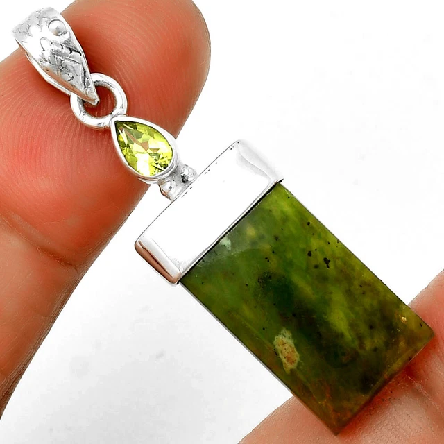 Natur Chrom Chalcedon & Peridot 925 Sterlingsilber Anhänger Schmuck P-5531