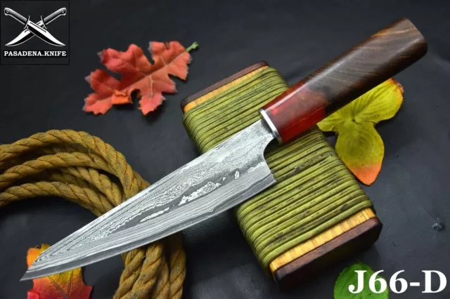 Custom San Mai Damascus Steel Chef Knife Handmade,Walnut & Resin Handle (J66-D)