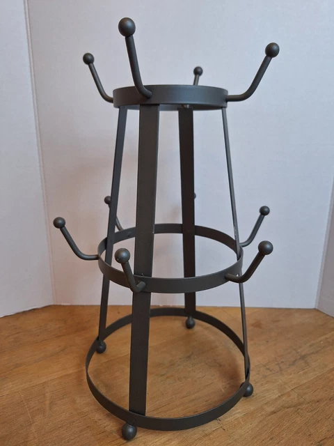 Vtg Rustic Black Wrought Iron Mug, Glass, Cup, Bottle Hanger Hooks Drying Rack