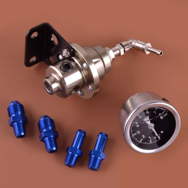 Universal Alloy Adjustable Fuel Pressure Regulator Gauge Fitting End Kit New