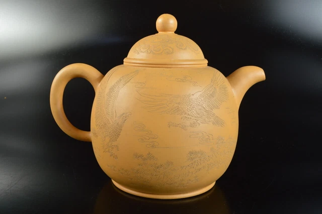 M2747: Chinese Unglazed earthenware Bird sculpture TEAPOT Kyusu Sencha, auto