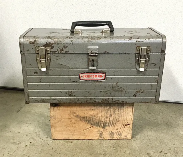Vtg Craftsman Crown Logo Heavy Duty Tool Box with Red Tray - 18” Long - USA