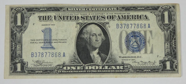 Series 1934 Blue Seal $1 Silver Certificate Note VERY FINE  Fr#1606 Problem Free 3