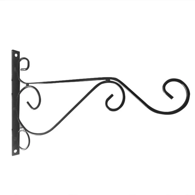 Ganchos colgantes de hierro forjado montados en pared para maceta europea con balcón (negro)