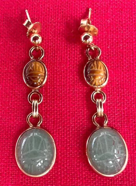 Vintage Van Dell Gold Filled 1.5” Dangle Scarab Pierced Post Earrings