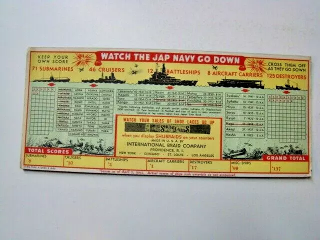 Vintage WWII Era Watch Jap Navy Ships Go Down Ink Blotter 1942