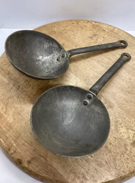 Antique Lot Of 2 Heavy Cast Iron Smelting Ladles 10” Long