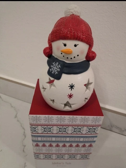 Portacandele Natalizio In Ceramica Con Pupazzo Di Neve: Resistente Al Calore, Antigoccia, Per Centrotavola O Caminetto
