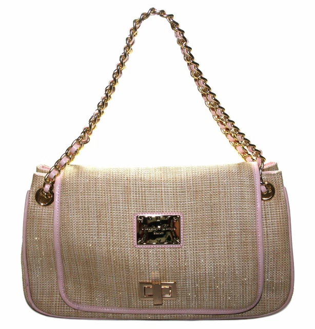 Sac bandoulière femme crème paille rose Claudia Canova sac à main été