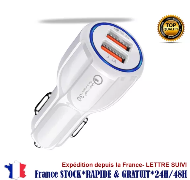 CHARGEUR VOITURE ALLUME CIGARE USB DOUBLE PORT TELEPHONE IPHONE SAMSUNG iPAD