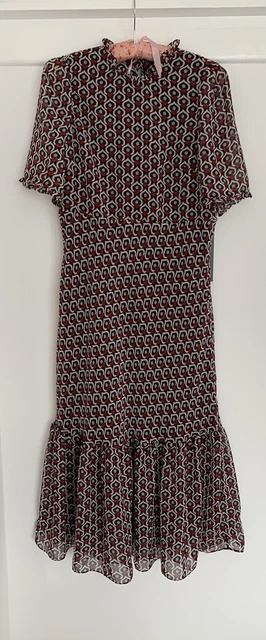 ZARA HEART MIDI Print Ruffle Tiered Frill Ruffle Dress M 8 10 Bloggers Red  Ecru 9.99 - PicClick UK