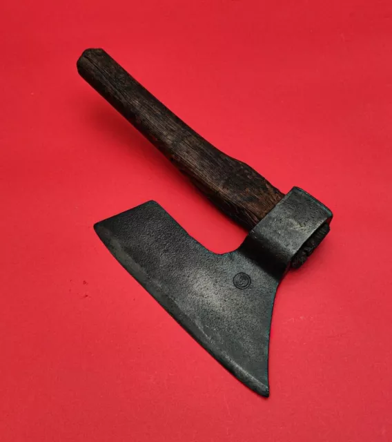 19th c Antique Rare Primitive Wrought Hewing Goosewing Bearded broad Axe Hatchet