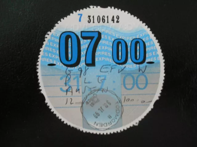 collectable  tax disc from 2000 Austin >~>~>~>~>~