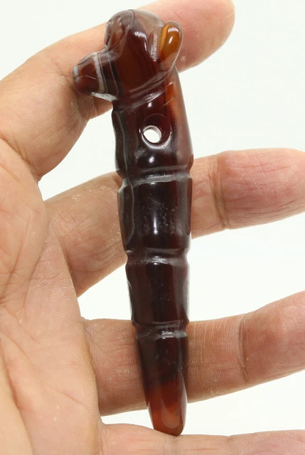 Chinese Oriental culture carve agate jade red monkey head amulet pendant D573