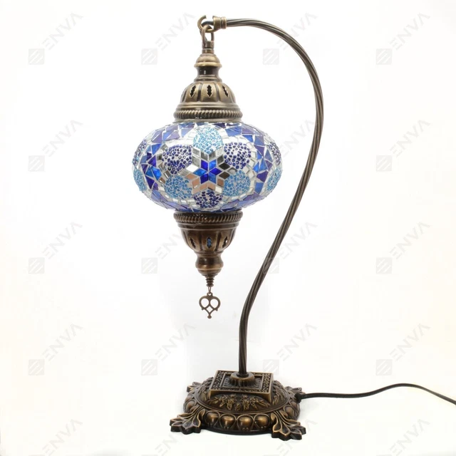 Lampada tavolo a collo di cigno a mosaico Tiffany fatta a mano turca marocchina