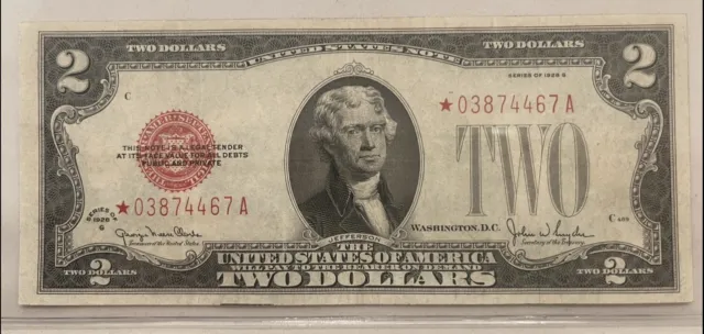 1928 G $2 Two Dollar Red Seal *Star Note*. Rare