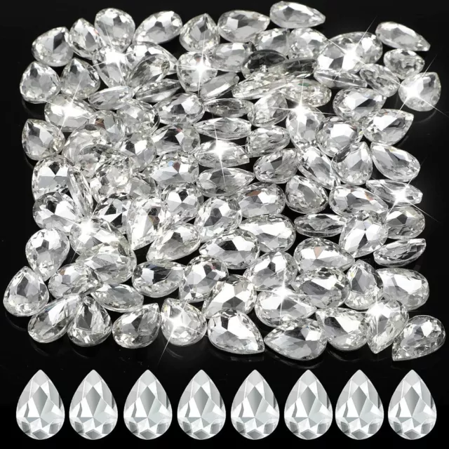 100 PCS Faceted Crystal Rhinestones Beads Teardrop 3D Gemstone Beads  Necklace