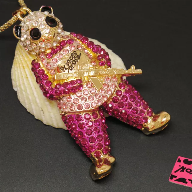 New Holiday gifts  Pink Bling 3D Free Panda Gun Crystal Pendant China Necklace