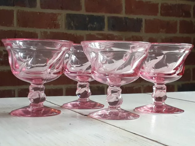 Vintage SET of 4 FOSTORIA JAMESTOWN PINK Champagne Tall Sherbet GLASSES GLASS