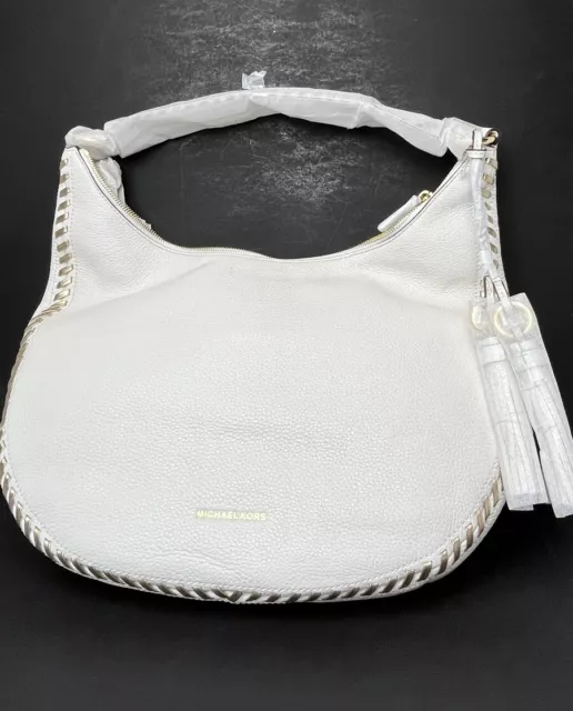 NWT Michael Kors Lauryn Large Shoulder Bag Leather Optic White