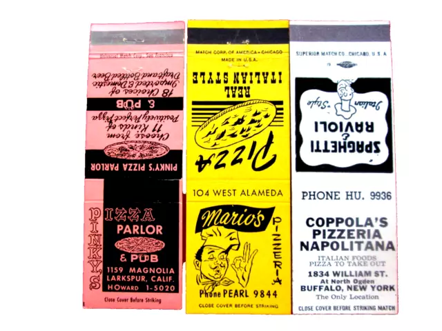 3 Pizza Pinkys Parlor & Pub Ca-Marios Co-Coppola Napolitana Ny Matchcovers