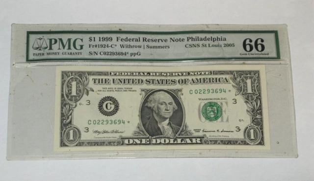 Fr. 1924-C* 1999 $1 One Dollar *Star* Frn Philadelphia, Pa Pmg Gem Unc-66