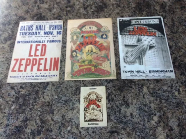 Led Zeppelin Career Handbills And Back Stage Pass